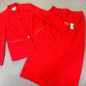 John Meyer VTG Women's Red with Gold Accents Suit Jacket & Skirt- Size 14- NWT